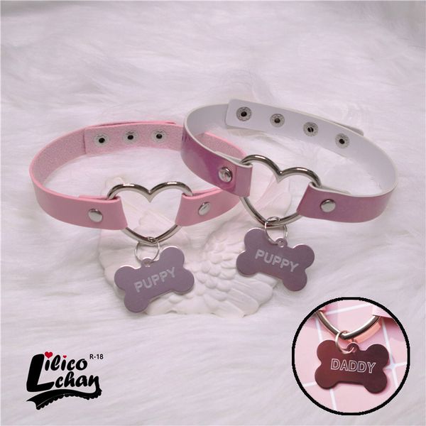 

2020 new pink peach heart dog bone shape daddy&puppy choker short clavicle necklaces fashion jewelry for girl cute ddlg