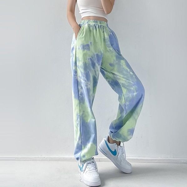 

Women's Pants & Capris Tie-dye Autumn High Waist Loose Casual Jogger Sports Retro High-quality Blue Trousers Hip Hop Washed 2021, Black;white