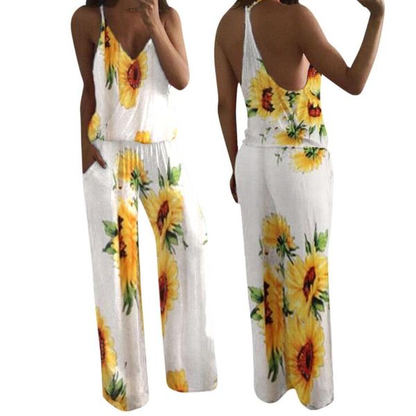 

women's jumpsuits & rompers muqgew womens jumpsuit lady's summer flower printed camisole sleeveless v neck combinaison femme#4, Black;white