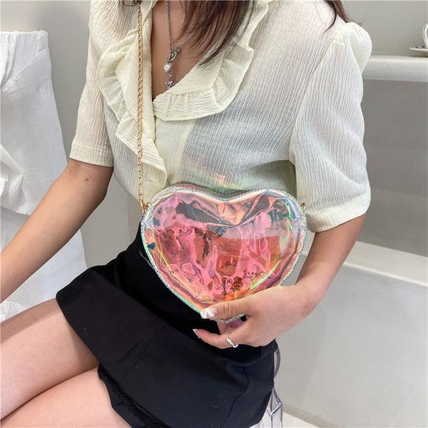

evening bags love heart shape transparent jelly bag pvc waterproof chains shoulder creative beach messenger for women