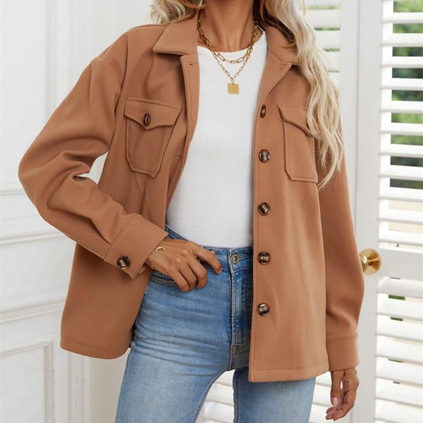 

women's wool & blends mixcb khaki for women warmth comfortable lapel a row of buttons villus coat 2021 autumn, Black