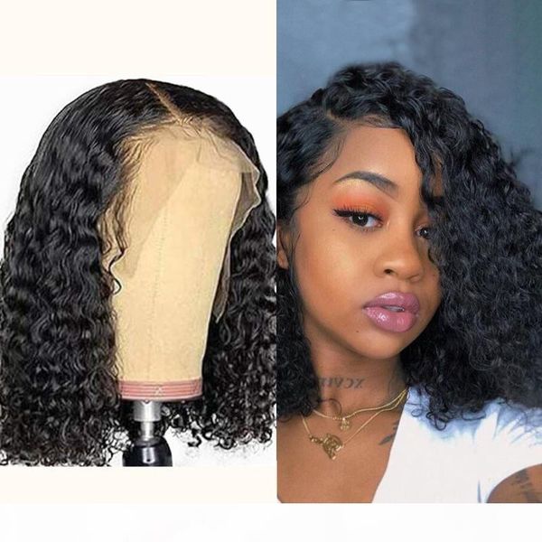 

bob curly lace front 150% human hair wigs pre plucked remy hair with baby, Black;brown