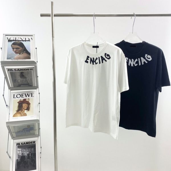 

sweatshirt sand summer new high grade cotton printing short sleeve round neck panel t-shirt oversize color: black white ee6, Black;brown