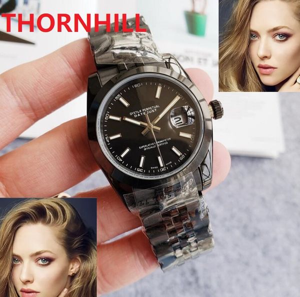 Высококачественные темные черные цветные женские часы механические автоматические 36 мм сапфировые дамы платья часы 904L браслет из нержавеющей стали водонепроницаемый наручные часы