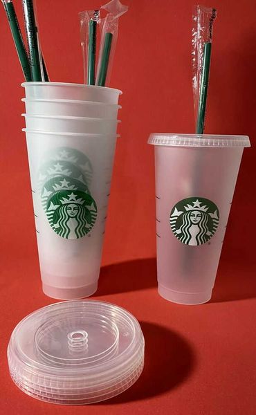 

starbucks frosted plastic reusable 24 oz. cold cup tumbler with straw