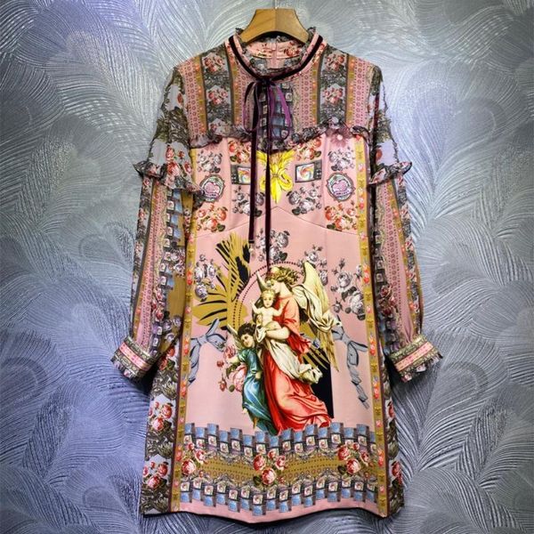 

casual dresses 2021 spring runways floral print women's vintage dress c365, Black;gray