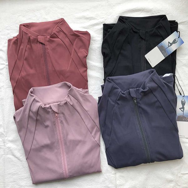 

winter frosted thick nude lulu original professional yoga suit high elastic sports fitness coat., Gray