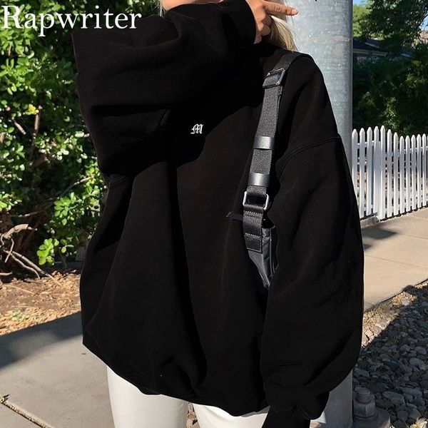 

streetwear letter embroidery oversize harajuku sweatshirt women o-neck long sleeved sudaderas pullover winter clothes t200904, Black