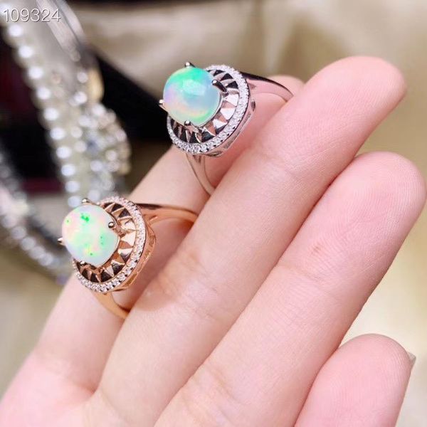 

cluster rings real natural opal ring 925 sterling silver classical female anniversary jewelry, Golden;silver