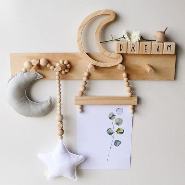 

pillows nordic moon stars wooden beads strings toys baby decoration pillow kids bed room crib tent decor ornaments pography props