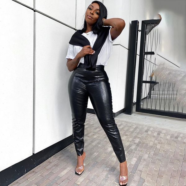 

faux leather pants women high waist casual skinny pencil pant trousers office lady streetwear female autumn pantalones, Black;white