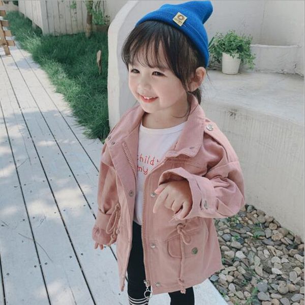 

2021 new fashion spring autumn girls kids solid jacket pink khaki children outerwear classic baby trench 1-6yrs cx9t, Blue;gray