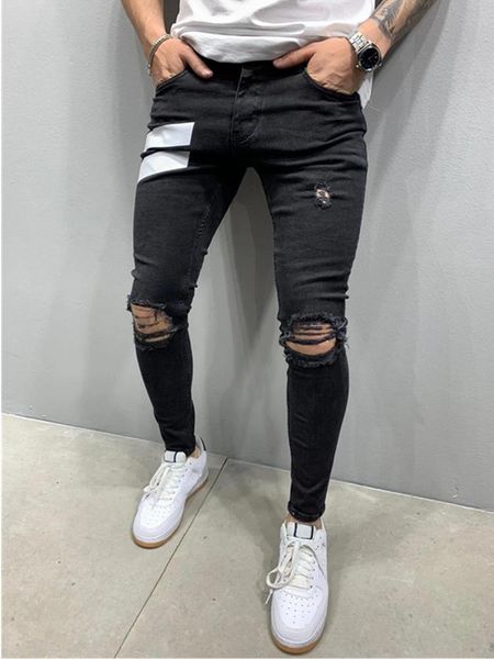 

men's jeans mens print destroyed ripped design pencil pants ankle skinny long men streetwear s-3x, Blue