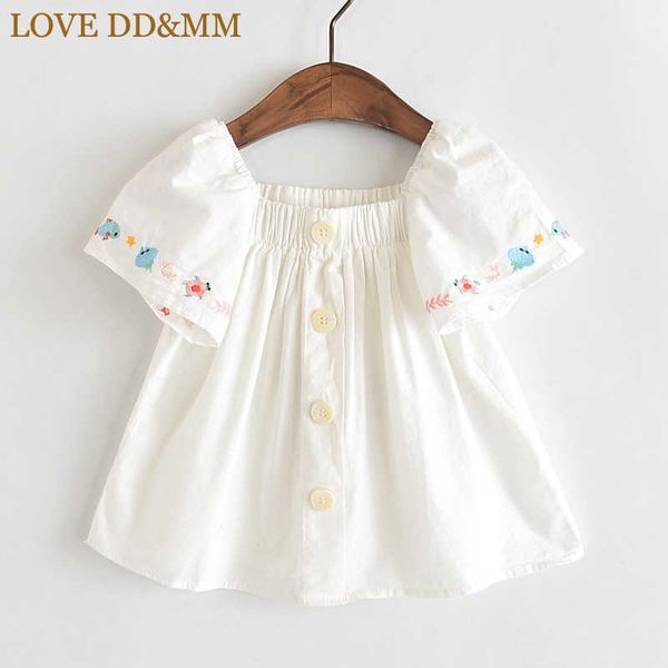 

love dd&mm girls shirts summer children's wear girls cute flowers small fish rmbroidery shoulder short-sleeved shirt 210715, White;black