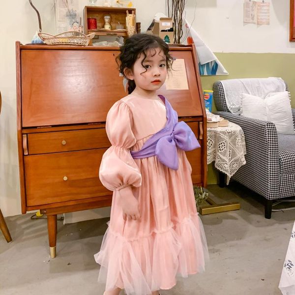 

2021 spring new arrival girls long sleeve princess dress with bow kids korean design dress, Red;yellow