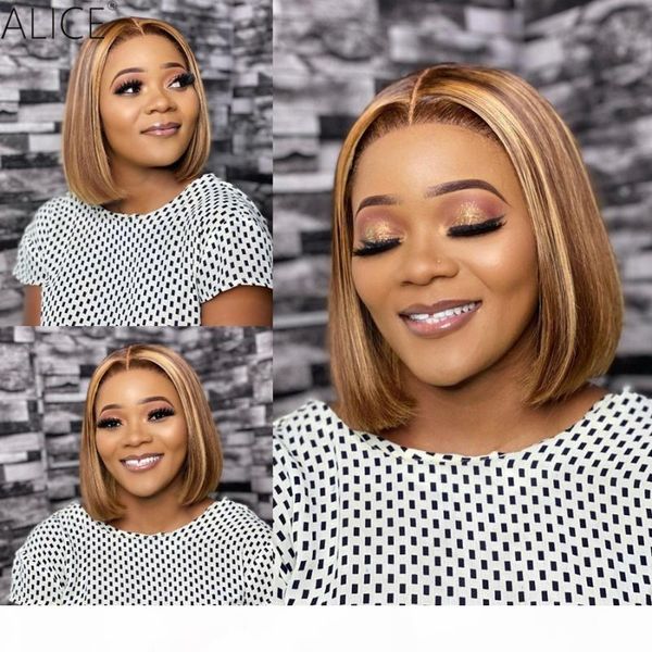 

alice highlightbob 130density t-part lace front human hair wigs scalp closure wig with babyhair non-remy lace part for women, Black;brown