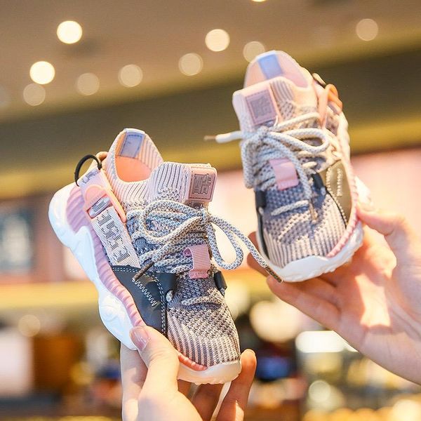 

athletic & outdoor children's sports boys and girls hollow breathable net spring student flying woven casual kids fashion shoes cs132, Black