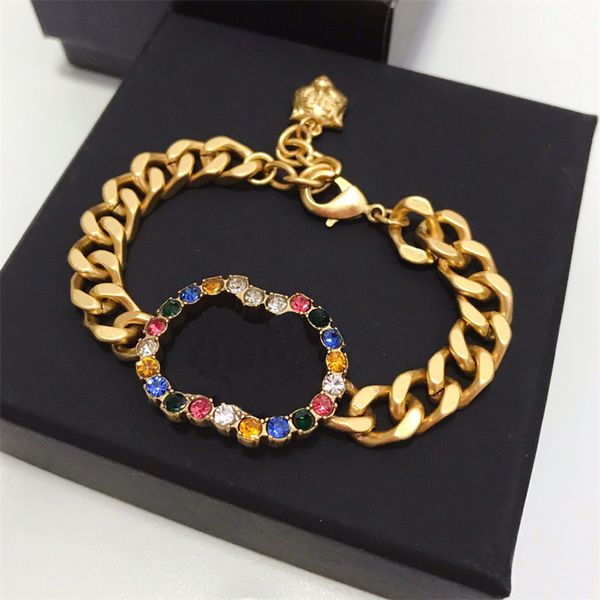 

colorful crystal letter charm bracelets with box hip hop thick bracelet luxury fashion personality rhinestone jewelry, Golden;silver