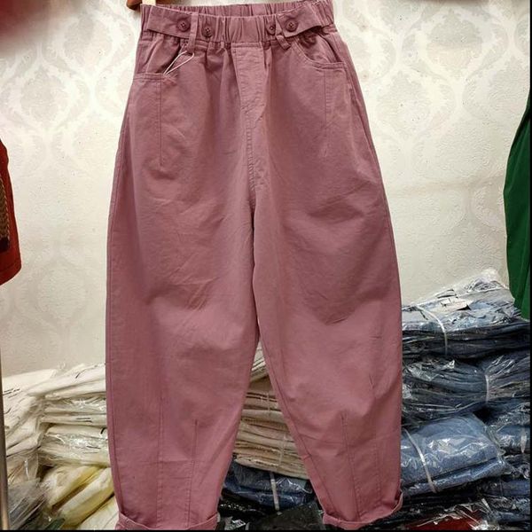 

spring summer fashion women capri elastic waist loose all matched casual cotton harem femme white s876, Black;white