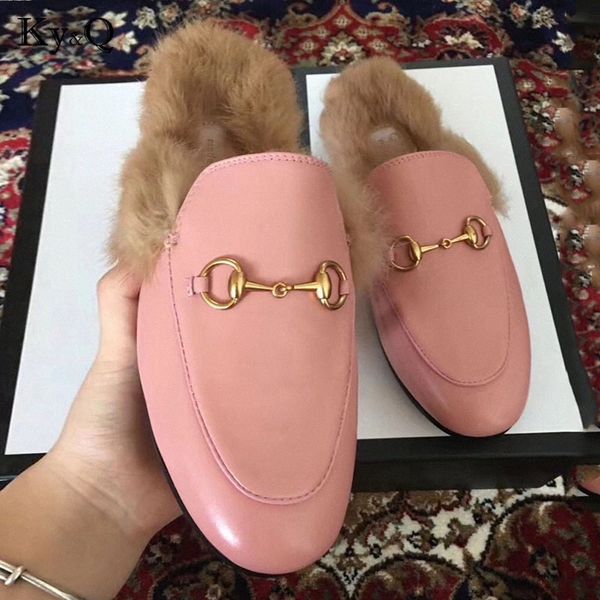 

women brands wok real fur slippers ladies summer casual shoes 2018 mules shoes outside slippers low heels female footwear slides f0ki#, Black