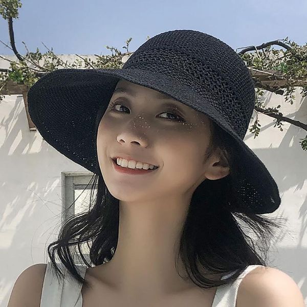 

wide brim hats summer large straw hat floppy sunscreen cycling adjustable cap beach foldable 2021 for women #y, Blue;gray
