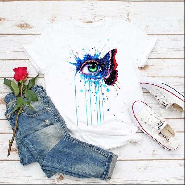 

women fashion watercolor butterfly 90s lady print clothes summer t graphic shirt t shirts female ladies womens tee t shirt, White