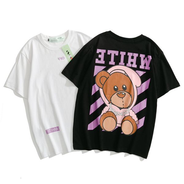 

ow new cute bear off print short sleeve t-shirt for men and women, White;black