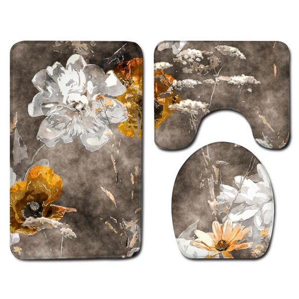 

bath mats artistic style three-piece floor mat door bathroom rug waterproof carpets toilet seat cover decor