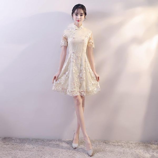 

chinese traditional mini dress women's lace cheongsam, Red