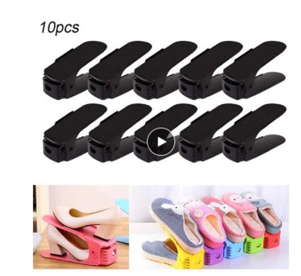 

10pcs durable adjustable shoe organizer footwear support slot space saving cabinet closet stand shoes storage rack shoebox