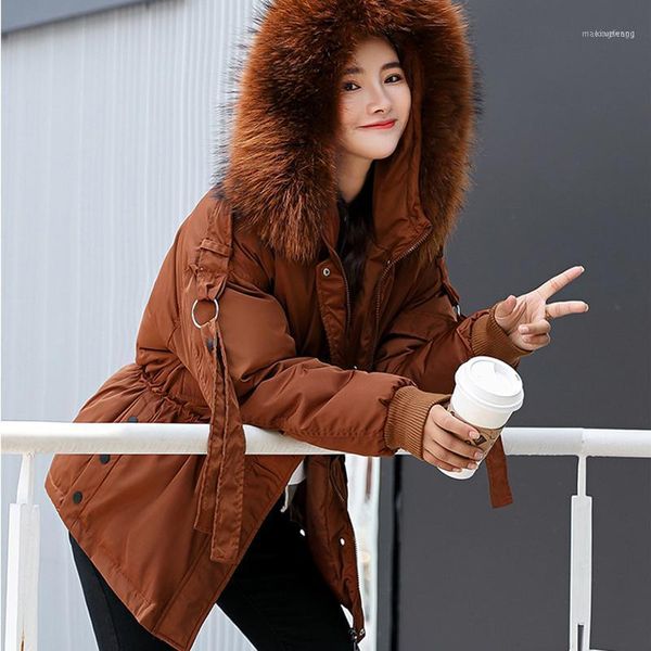 

women winter short jacket mujer hooded parkas coat loose parka fur collar cotton padded jackets y1206101, Black