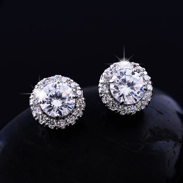 

mens womens stud earrings jewelry new fashion simulated diamond round earrings for womens gift, Golden;silver