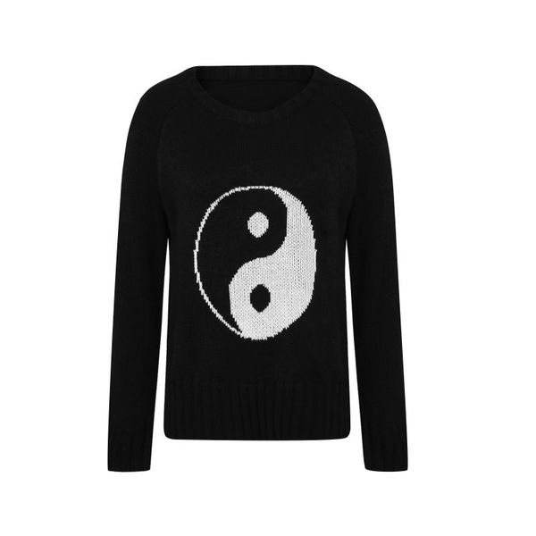 

women's sweaters breathable girls long sleeve knitwear autumn ladies creative eight trigrams pattern round collar sweater pullover knit, White;black