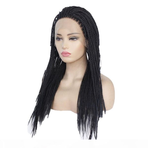 

natural black cornrow braids synthetic lace front wig heat resistant fiber hair half hand tied wigs for women