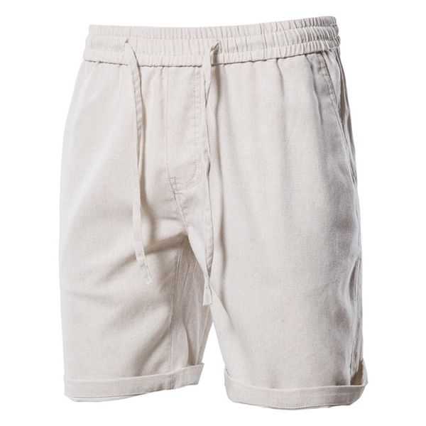

aiopeson 100% cotton linen men's shorts solid color summer home wear for beach board 210629, White;black