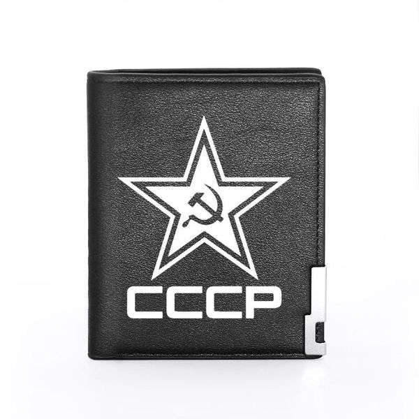 

luxury cccp symbol printing leather wallet holder short male slim purse for men, Red;black