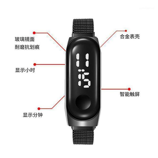 

wristwatches led women watch magnetic lodestone waterproof touch women's watches fashion digital, Slivery;brown