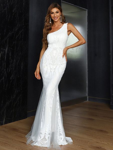 

missord one shoulder contrast mesh mermaid hem formal dress b2r2#, Black;gray