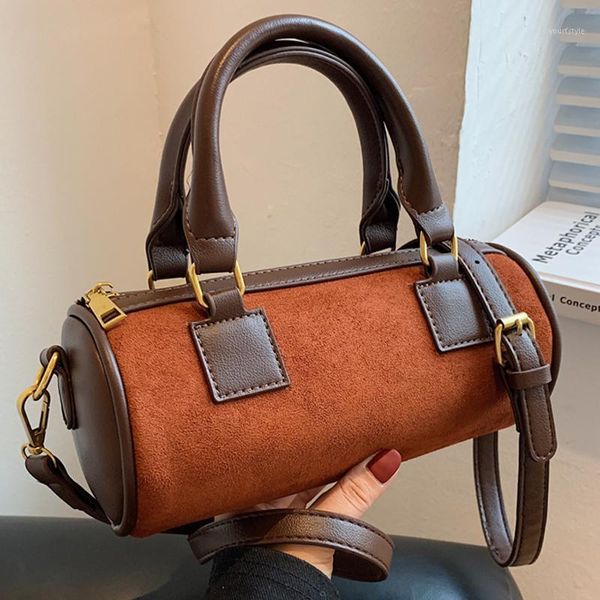 

evening bags barrel shaped shoulder crossbody for women 2021 winter scrub pu leather tote female purses and handbags