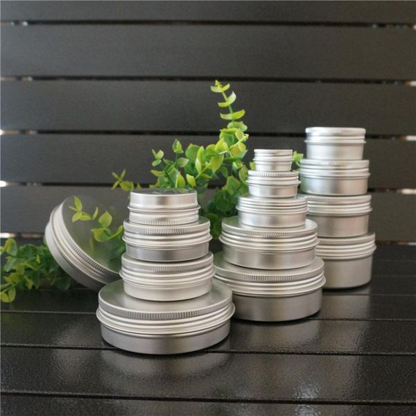 

storage bottles & jars 5/10/15/20/30/50/60/80/100/110/150/200g empty round portable aluminum box metal tin diy cream refillable silver