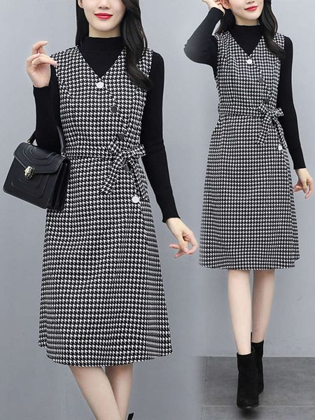 

two piece dress women's new fashion in spring and autumn 2021, Black;gray