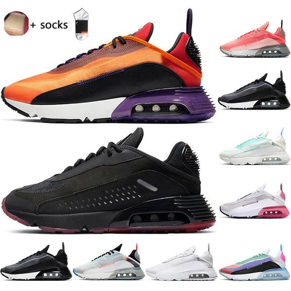 

with box 2090s running shoes women men black anthracite be true lava glow magma orange mens trainers breathable sports sneakers, White;red