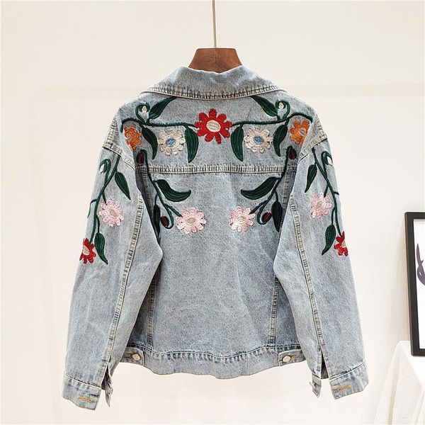 

women's jackets [ewq] 2021 spring autumn lapel long sleeve embroidery patchwork streetwear denim jacket women coat 3ak07805l, Black;brown