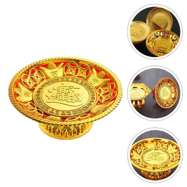 

fragrance lamps 1pc round fruit plate wealth food container for tribute (golden)