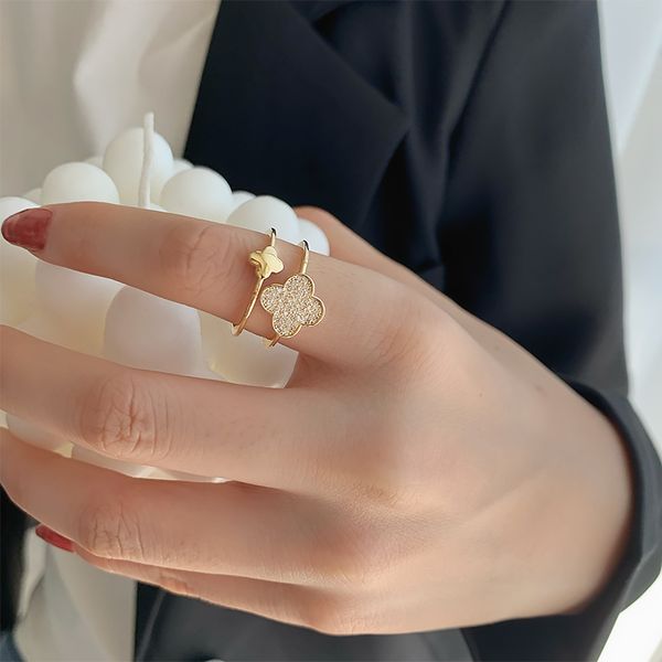 

wholesaleluxury clover ring women's fashion design adjustable opening index finger ring advanced feeling ring ing, Golden;silver