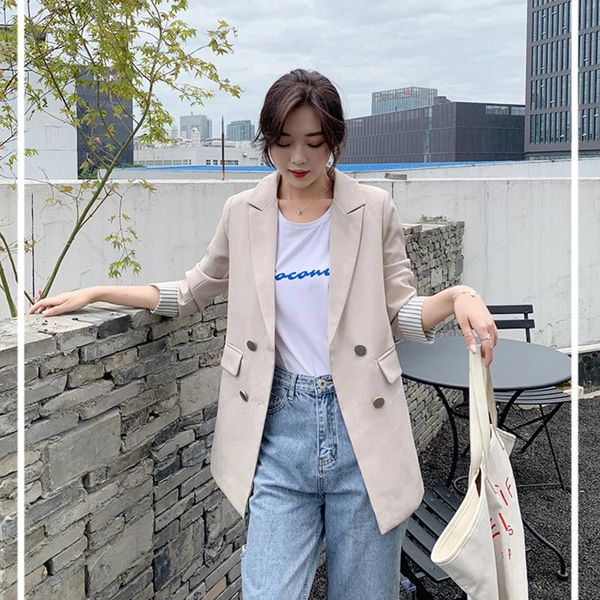 

women's suits & blazers spring autumn blazer v-neck long sleeve solid color female vintage casual office wear jacket suit, White;black