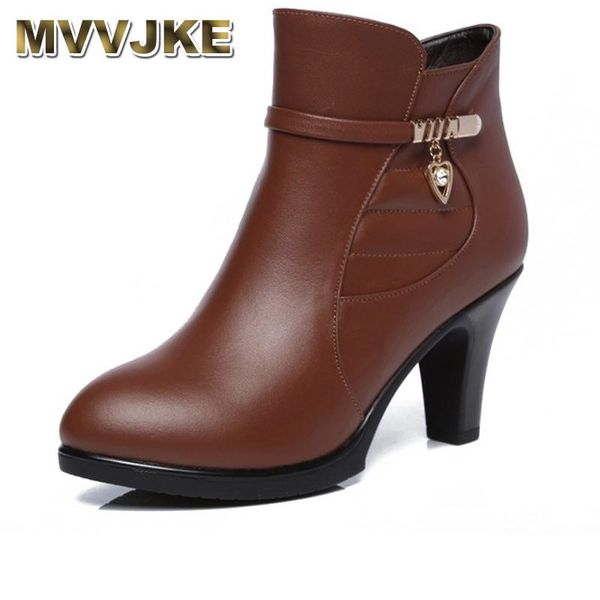 

boots mvvjke autumn winter ankle fashion pointed toe thin heels women shoes high heel genuine leather lady, Black