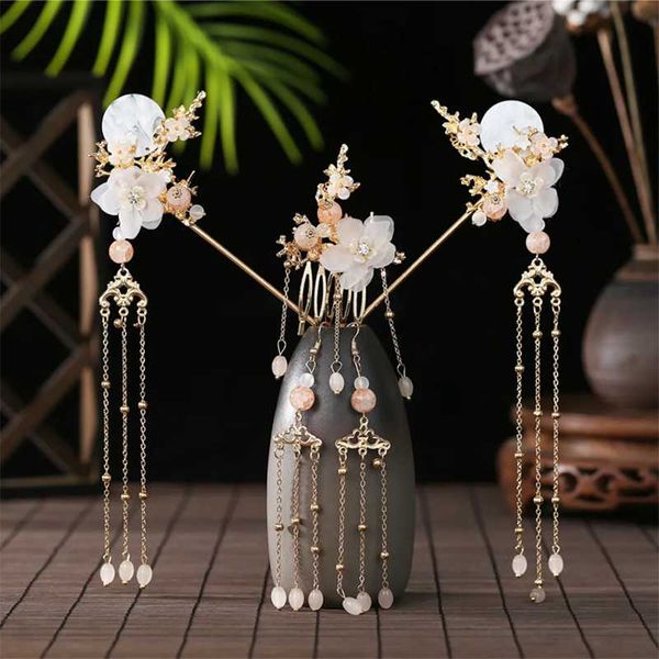 

hair clips & barrettes hanfu headwear tassels a full set antique hairpins chinese style classical simple accessories super fairy ancient ori, Golden;silver