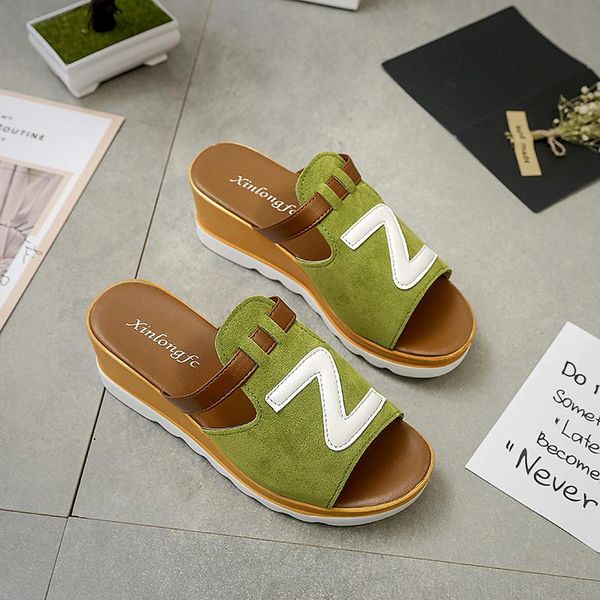 

new summer slippers one-word sandals women's shoes platform wear wedge high heels fashion sandals and slippers women's platform, Black