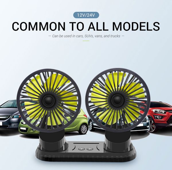 Elektrischer Autositzventilator, Kopfstütze, 360 Grad drehbar, Rücksitz-Autoventilator, 12 V, Kühlluftventilator mit stufenloser Geschwindigkeitsregulierung